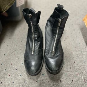 Zara Black Front-Zip Leather Ankle Boots
